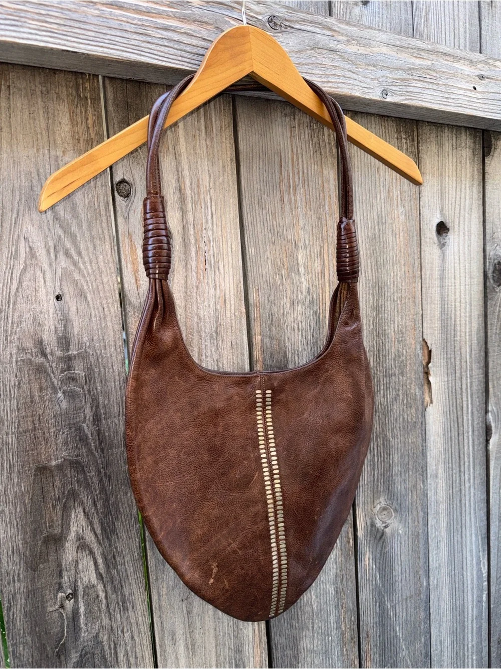 Calleen Cordero Studded Leather Hobo Handbag Purse Brown